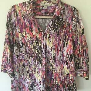 Dana Buchman Multicolor Abstract Print Button-Down Blouse - Size Large